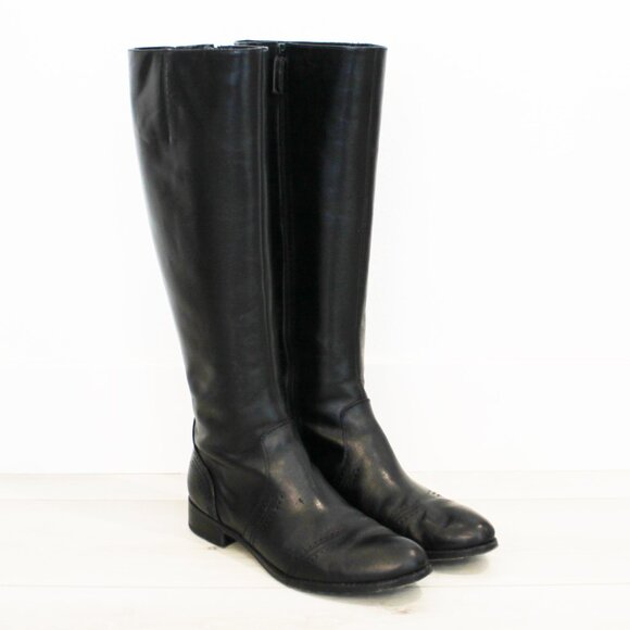 Via Spiga Classic Black Leather Tall Flat Riding Boots with Side Zipper, Size 7 - Picture 2 of 14